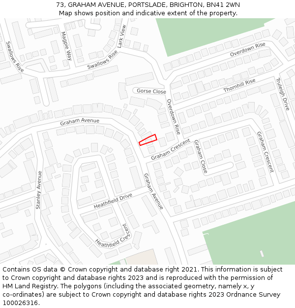 73, GRAHAM AVENUE, PORTSLADE, BRIGHTON, BN41 2WN: Location map and indicative extent of plot