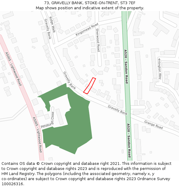 73, GRAVELLY BANK, STOKE-ON-TRENT, ST3 7EF: Location map and indicative extent of plot