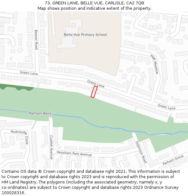 73, GREEN LANE, BELLE VUE, CARLISLE, CA2 7QB: Location map and indicative extent of plot