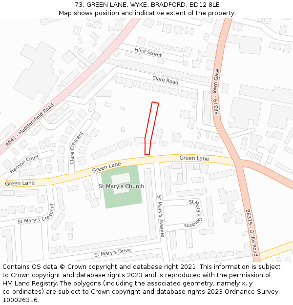 73, GREEN LANE, WYKE, BRADFORD, BD12 8LE: Location map and indicative extent of plot