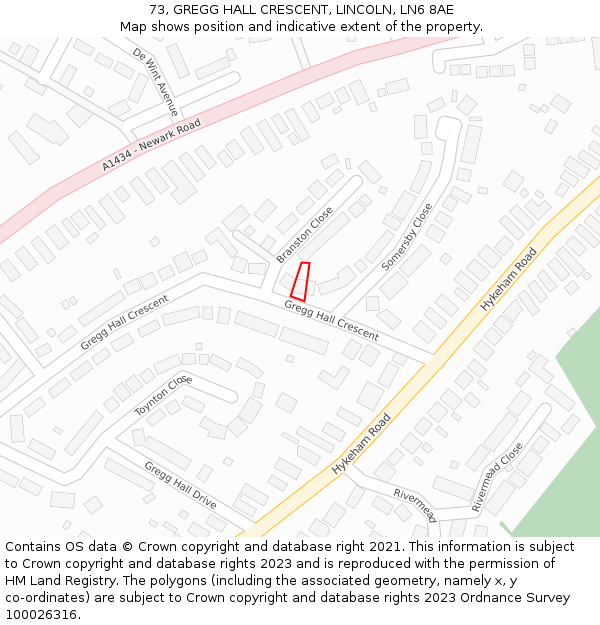 73, GREGG HALL CRESCENT, LINCOLN, LN6 8AE: Location map and indicative extent of plot