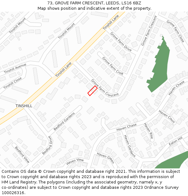 73, GROVE FARM CRESCENT, LEEDS, LS16 6BZ: Location map and indicative extent of plot