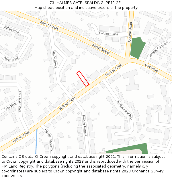 73, HALMER GATE, SPALDING, PE11 2EL: Location map and indicative extent of plot