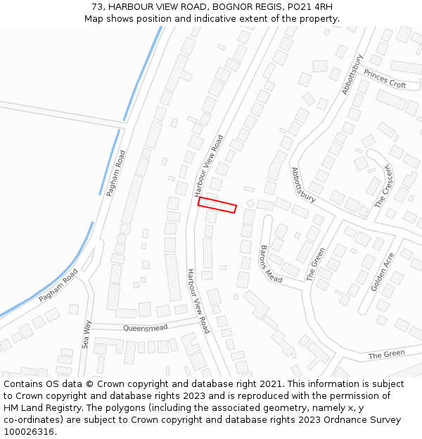 73, HARBOUR VIEW ROAD, BOGNOR REGIS, PO21 4RH: Location map and indicative extent of plot