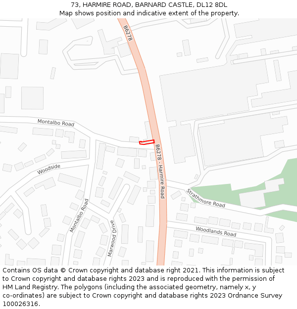 73, HARMIRE ROAD, BARNARD CASTLE, DL12 8DL: Location map and indicative extent of plot