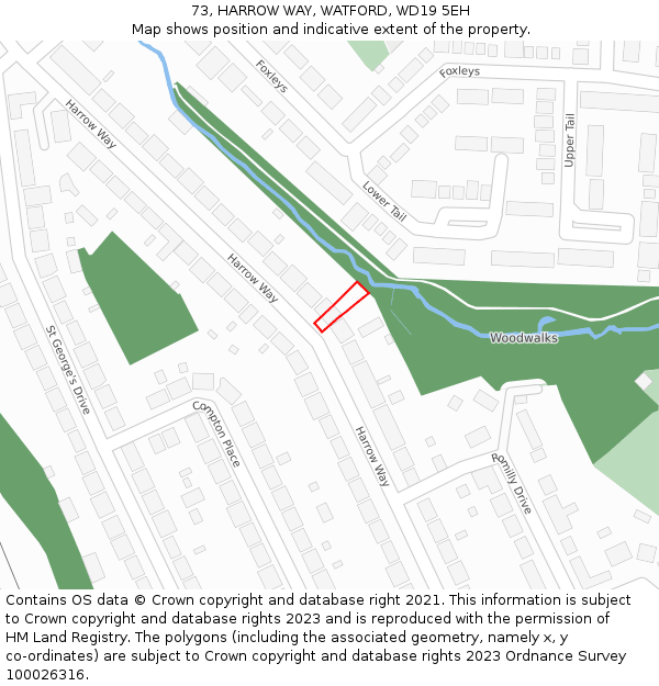 73, HARROW WAY, WATFORD, WD19 5EH: Location map and indicative extent of plot