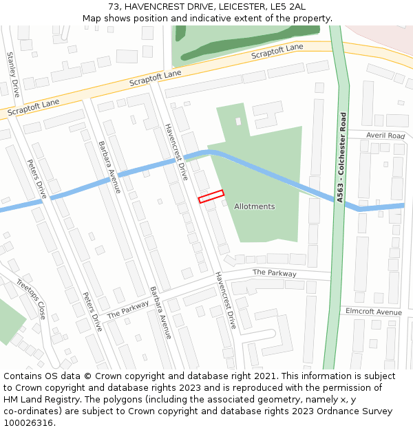 73, HAVENCREST DRIVE, LEICESTER, LE5 2AL: Location map and indicative extent of plot
