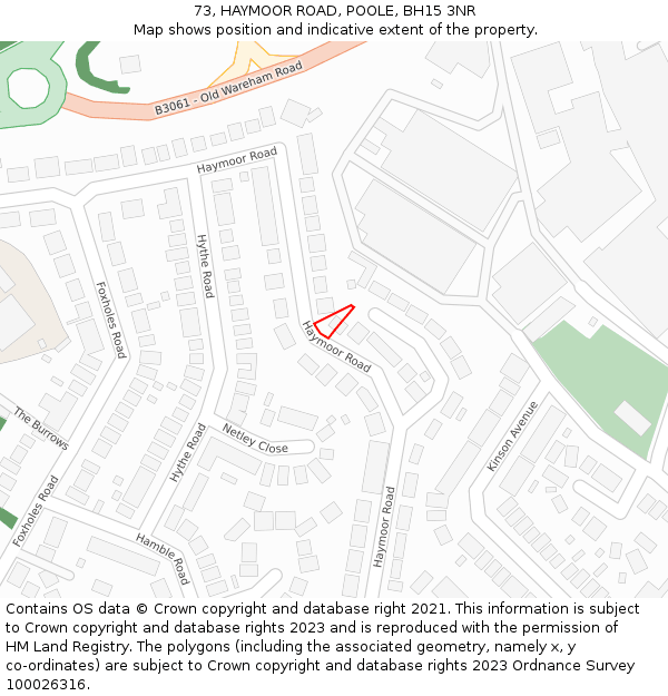 73, HAYMOOR ROAD, POOLE, BH15 3NR: Location map and indicative extent of plot