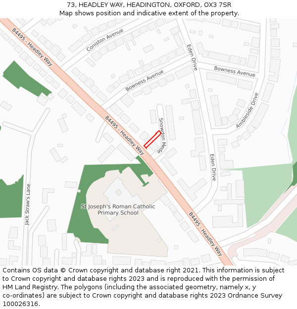 73, HEADLEY WAY, HEADINGTON, OXFORD, OX3 7SR: Location map and indicative extent of plot