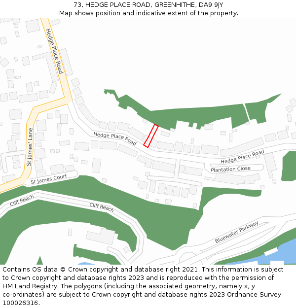 73, HEDGE PLACE ROAD, GREENHITHE, DA9 9JY: Location map and indicative extent of plot