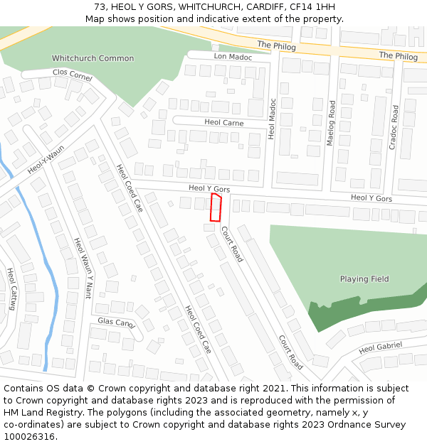 73, HEOL Y GORS, WHITCHURCH, CARDIFF, CF14 1HH: Location map and indicative extent of plot