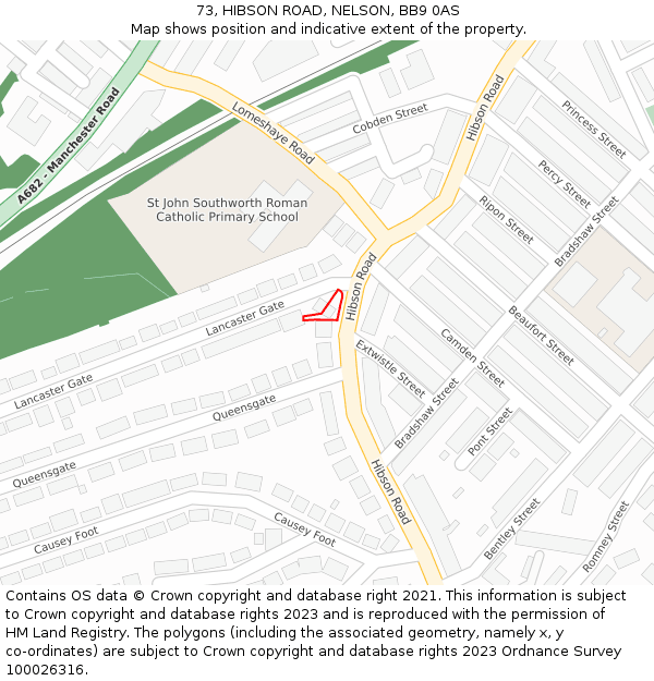 73, HIBSON ROAD, NELSON, BB9 0AS: Location map and indicative extent of plot