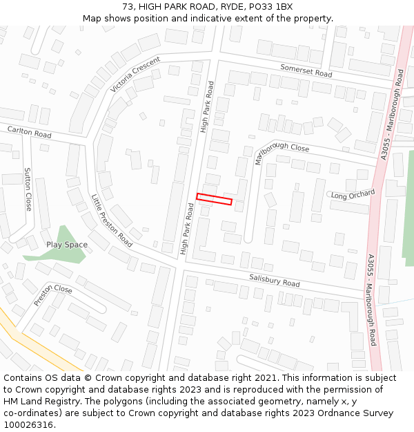 73, HIGH PARK ROAD, RYDE, PO33 1BX: Location map and indicative extent of plot