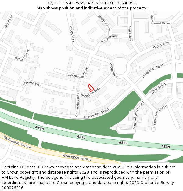 73, HIGHPATH WAY, BASINGSTOKE, RG24 9SU: Location map and indicative extent of plot