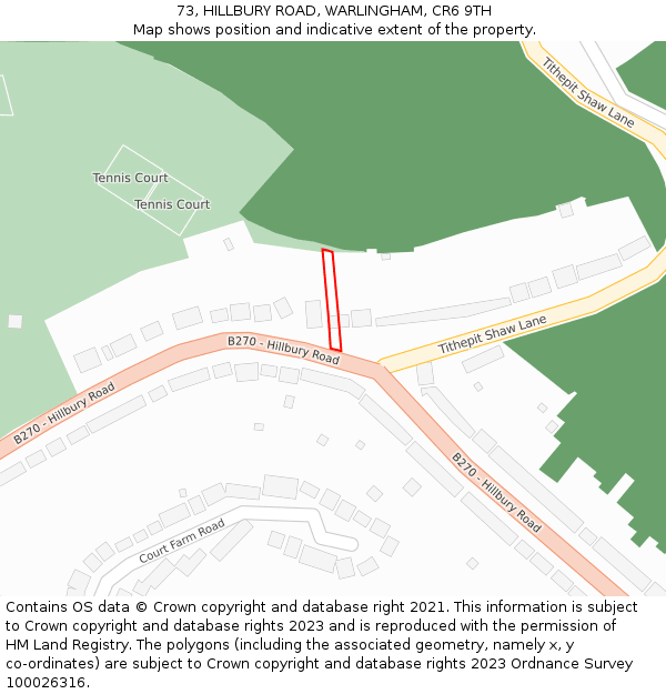 73, HILLBURY ROAD, WARLINGHAM, CR6 9TH: Location map and indicative extent of plot