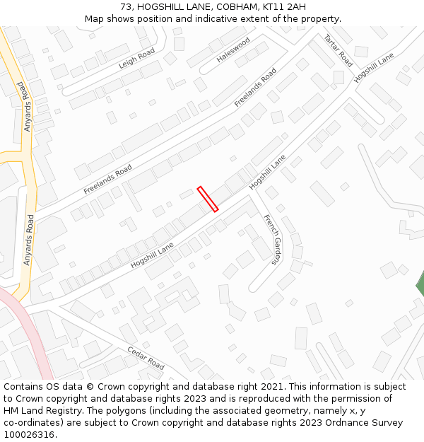 73, HOGSHILL LANE, COBHAM, KT11 2AH: Location map and indicative extent of plot