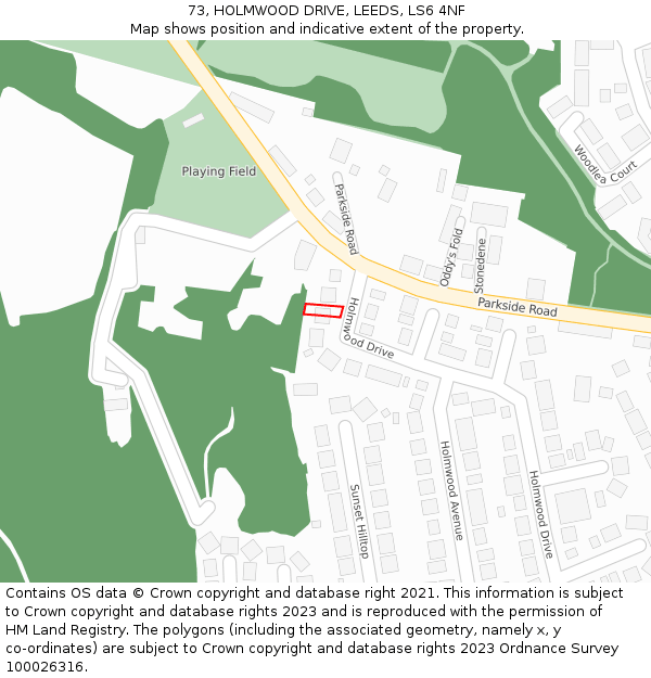 73, HOLMWOOD DRIVE, LEEDS, LS6 4NF: Location map and indicative extent of plot