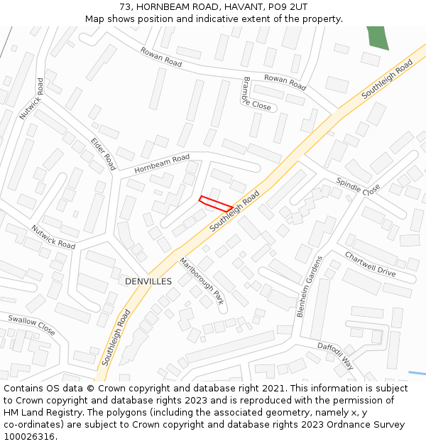 73, HORNBEAM ROAD, HAVANT, PO9 2UT: Location map and indicative extent of plot