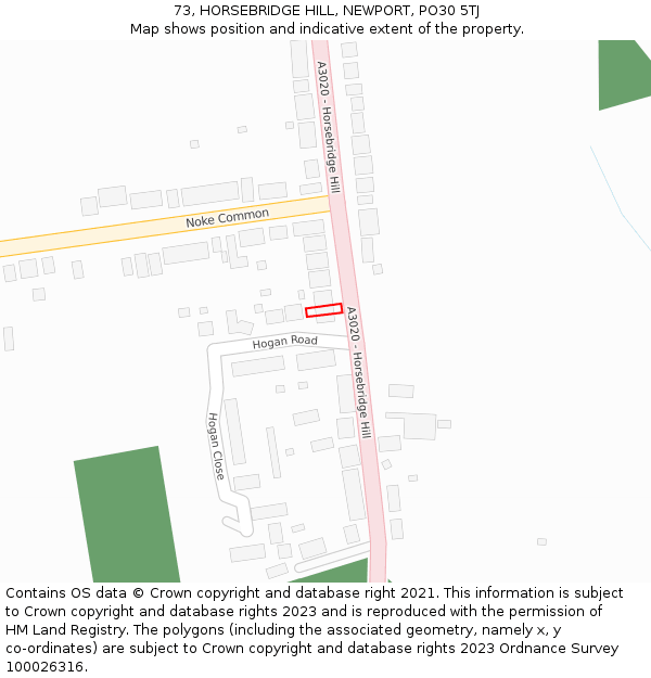 73, HORSEBRIDGE HILL, NEWPORT, PO30 5TJ: Location map and indicative extent of plot