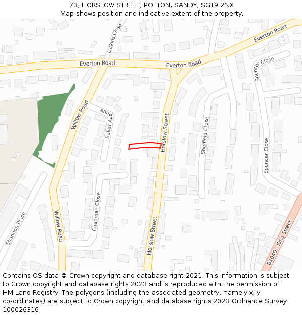 73, HORSLOW STREET, POTTON, SANDY, SG19 2NX: Location map and indicative extent of plot