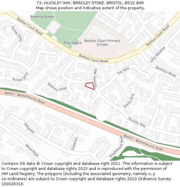 73, HUCKLEY WAY, BRADLEY STOKE, BRISTOL, BS32 8AR: Location map and indicative extent of plot