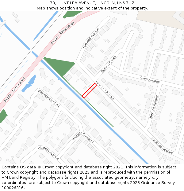 73, HUNT LEA AVENUE, LINCOLN, LN6 7UZ: Location map and indicative extent of plot