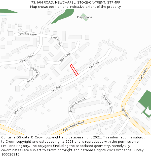 73, IAN ROAD, NEWCHAPEL, STOKE-ON-TRENT, ST7 4PP: Location map and indicative extent of plot