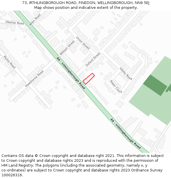 73, IRTHLINGBOROUGH ROAD, FINEDON, WELLINGBOROUGH, NN9 5EJ: Location map and indicative extent of plot