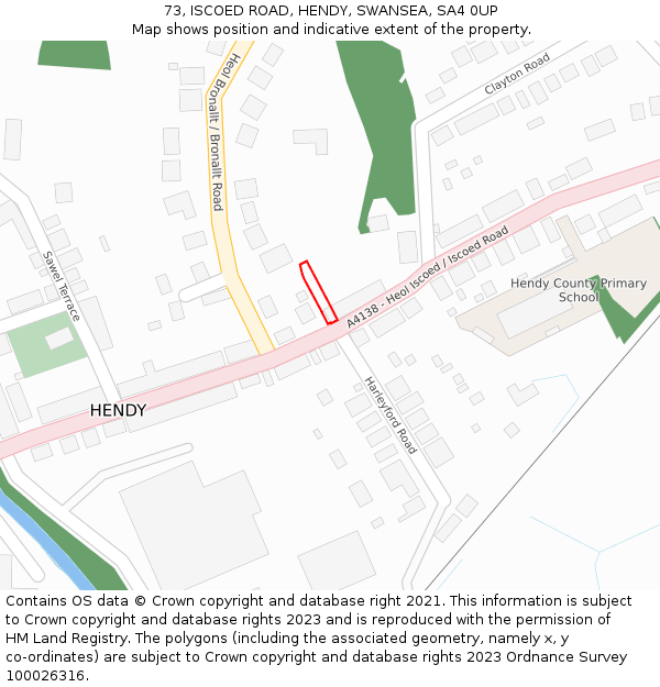 73, ISCOED ROAD, HENDY, SWANSEA, SA4 0UP: Location map and indicative extent of plot