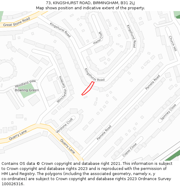 73, KINGSHURST ROAD, BIRMINGHAM, B31 2LJ: Location map and indicative extent of plot