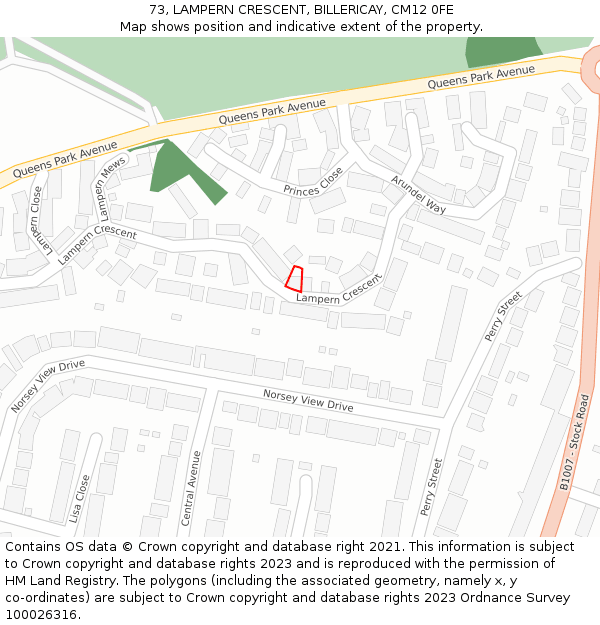 73, LAMPERN CRESCENT, BILLERICAY, CM12 0FE: Location map and indicative extent of plot