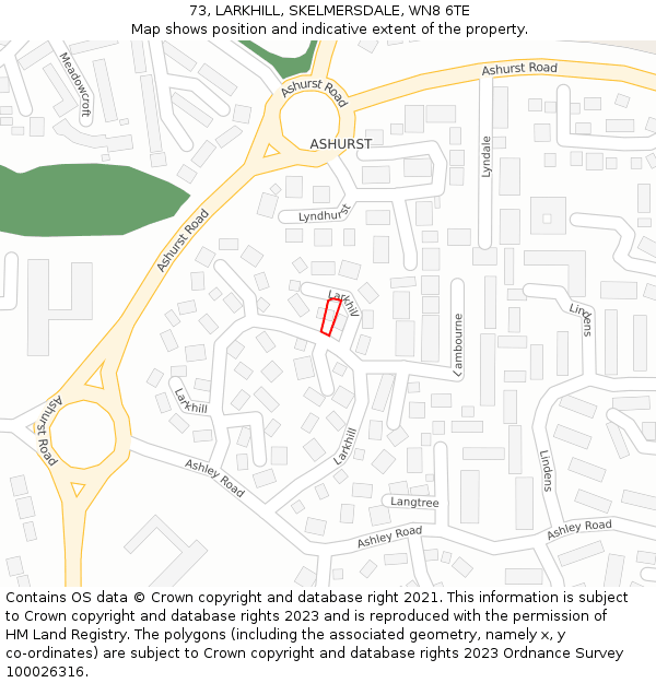 73, LARKHILL, SKELMERSDALE, WN8 6TE: Location map and indicative extent of plot