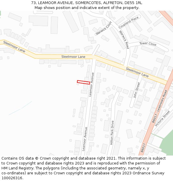 73, LEAMOOR AVENUE, SOMERCOTES, ALFRETON, DE55 1RL: Location map and indicative extent of plot