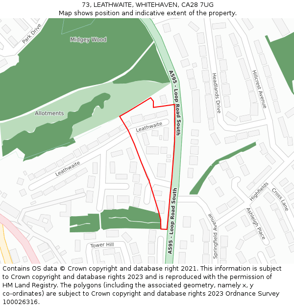 73, LEATHWAITE, WHITEHAVEN, CA28 7UG: Location map and indicative extent of plot