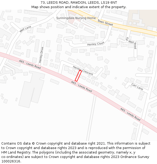 73, LEEDS ROAD, RAWDON, LEEDS, LS19 6NT: Location map and indicative extent of plot