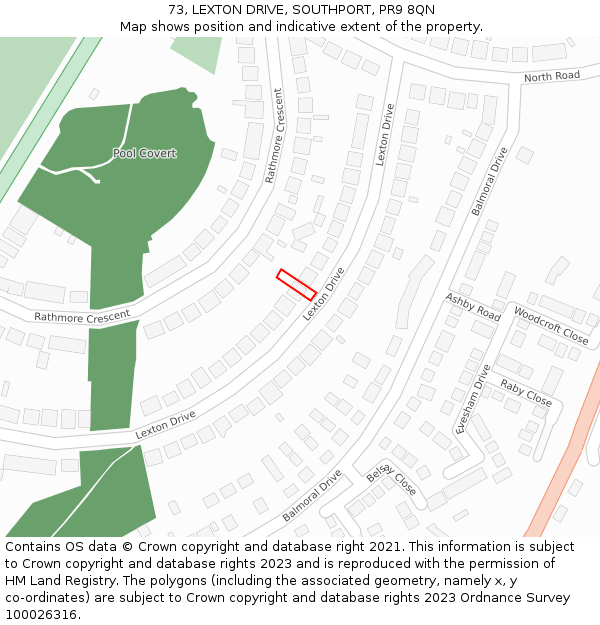 73, LEXTON DRIVE, SOUTHPORT, PR9 8QN: Location map and indicative extent of plot