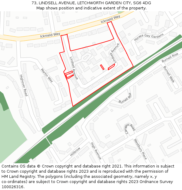 73, LINDSELL AVENUE, LETCHWORTH GARDEN CITY, SG6 4DG: Location map and indicative extent of plot