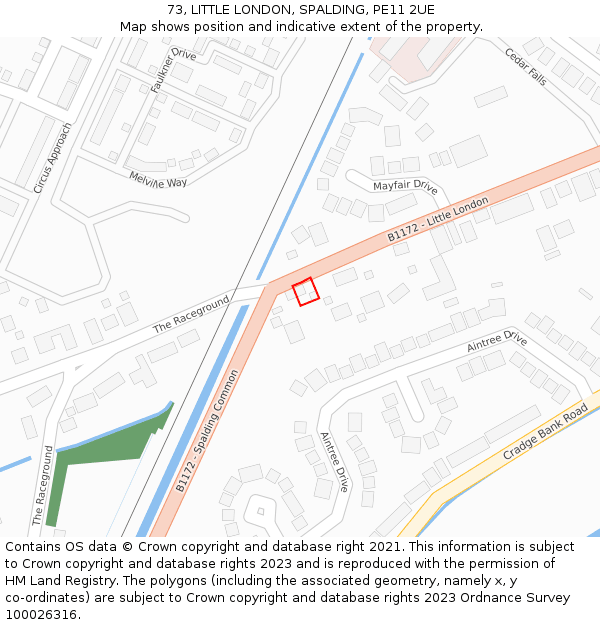 73, LITTLE LONDON, SPALDING, PE11 2UE: Location map and indicative extent of plot