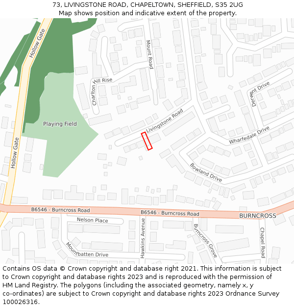 73, LIVINGSTONE ROAD, CHAPELTOWN, SHEFFIELD, S35 2UG: Location map and indicative extent of plot