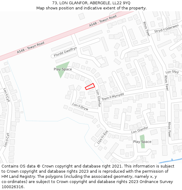 73, LON GLANFOR, ABERGELE, LL22 9YQ: Location map and indicative extent of plot