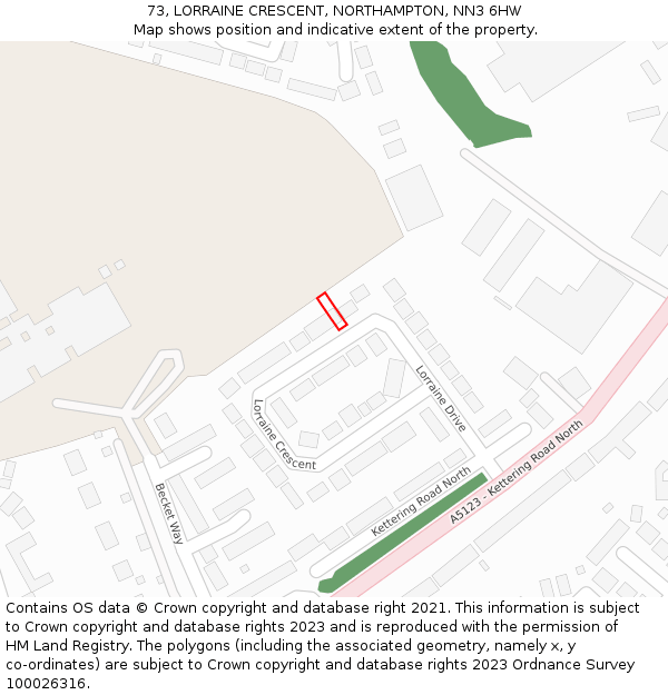 73, LORRAINE CRESCENT, NORTHAMPTON, NN3 6HW: Location map and indicative extent of plot