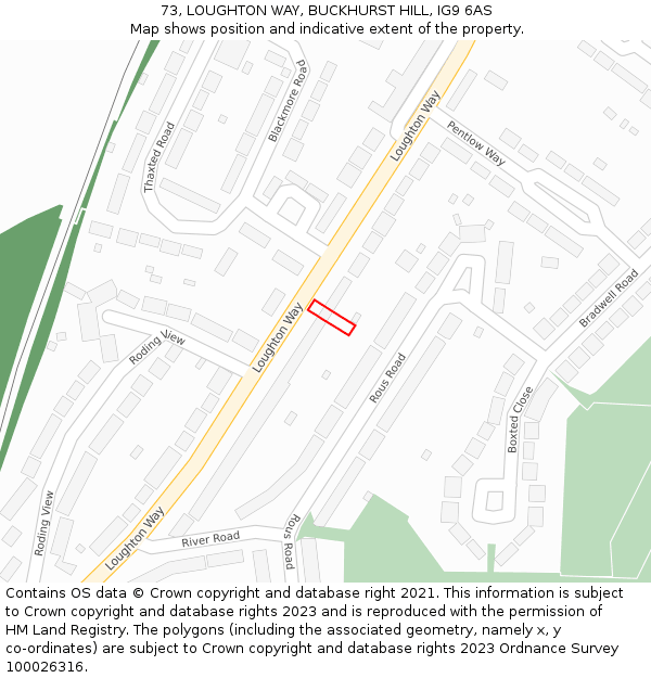 73, LOUGHTON WAY, BUCKHURST HILL, IG9 6AS: Location map and indicative extent of plot