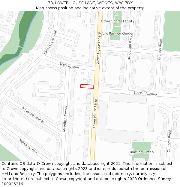 73, LOWER HOUSE LANE, WIDNES, WA8 7DX: Location map and indicative extent of plot