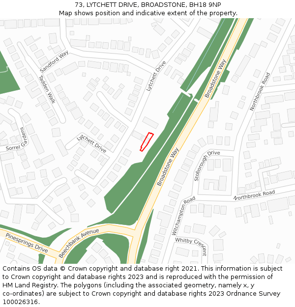 73, LYTCHETT DRIVE, BROADSTONE, BH18 9NP: Location map and indicative extent of plot