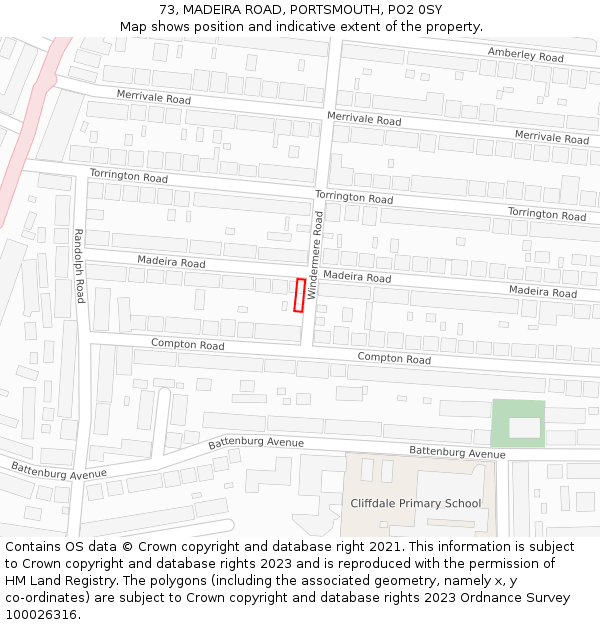 73, MADEIRA ROAD, PORTSMOUTH, PO2 0SY: Location map and indicative extent of plot