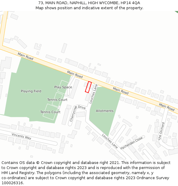 73, MAIN ROAD, NAPHILL, HIGH WYCOMBE, HP14 4QA: Location map and indicative extent of plot