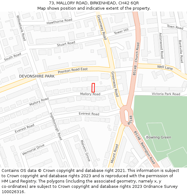 73, MALLORY ROAD, BIRKENHEAD, CH42 6QR: Location map and indicative extent of plot