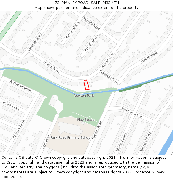 73, MANLEY ROAD, SALE, M33 4FN: Location map and indicative extent of plot