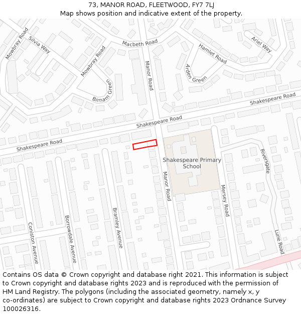 73, MANOR ROAD, FLEETWOOD, FY7 7LJ: Location map and indicative extent of plot