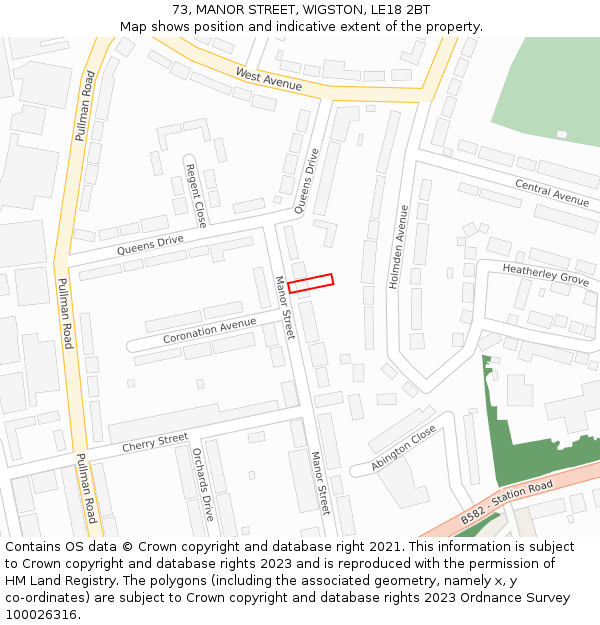 73, MANOR STREET, WIGSTON, LE18 2BT: Location map and indicative extent of plot